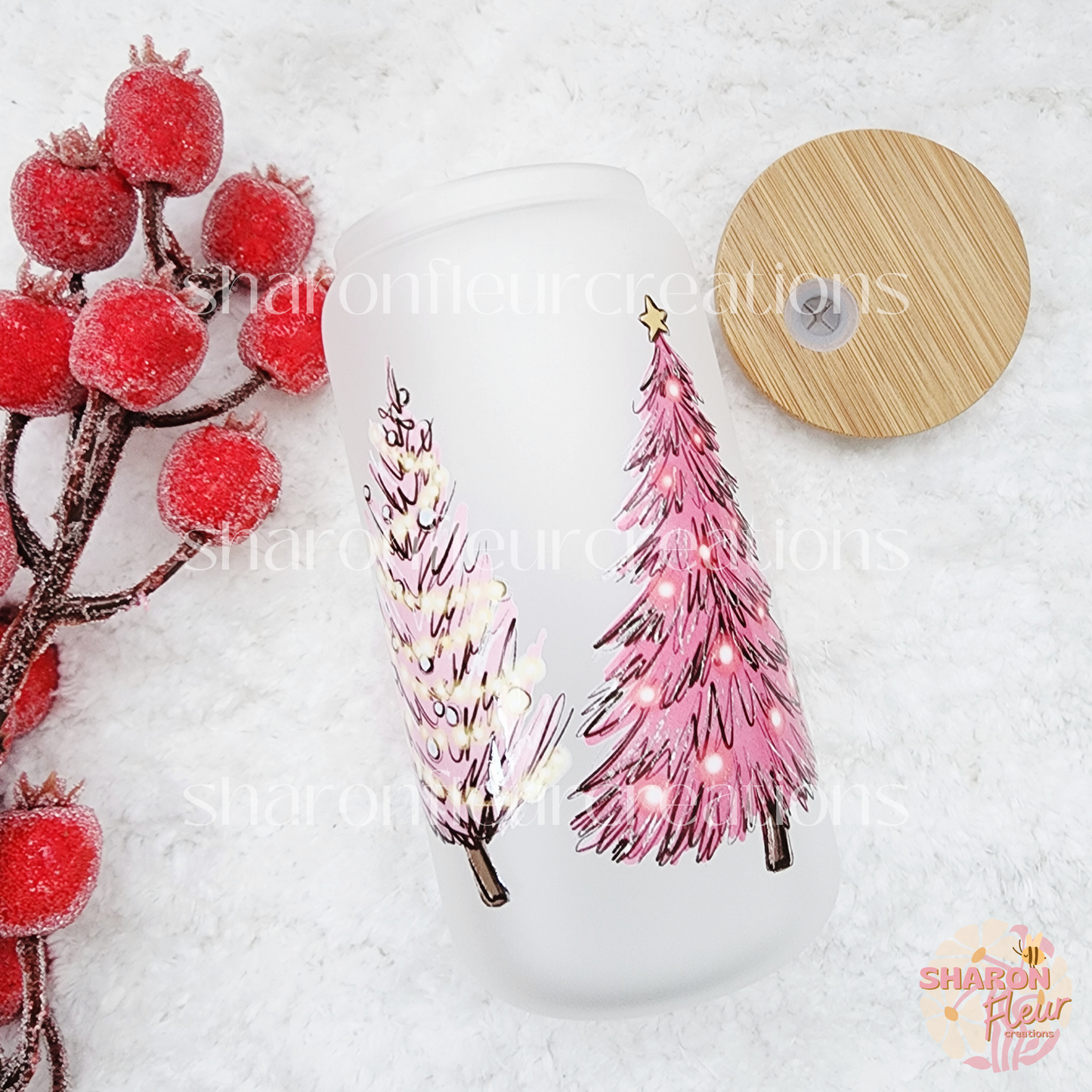 Pink Christmas Trees Glass Cup