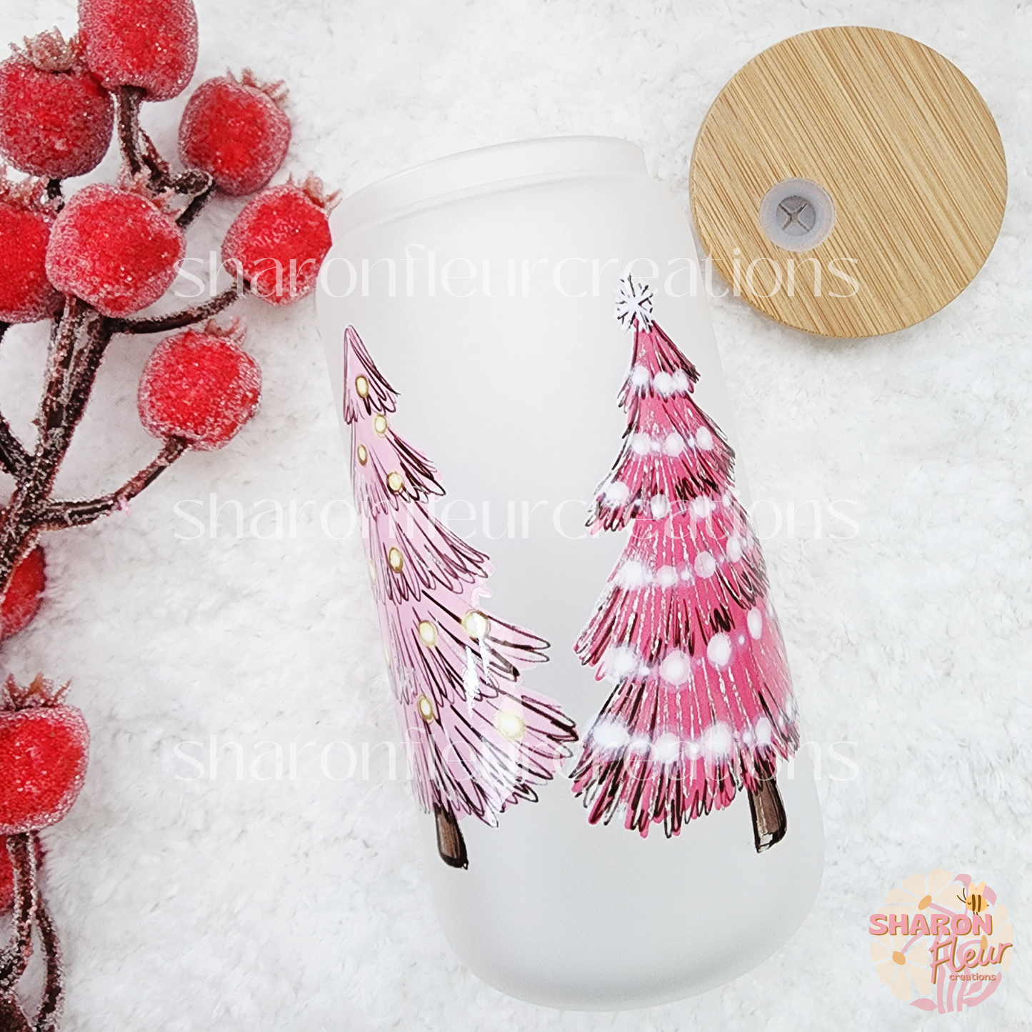 Pink Christmas Trees Glass Cup