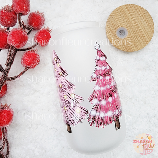 Pink Christmas Trees Glass Cup