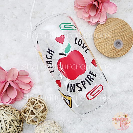 Teach Love Inspire Glass Cup